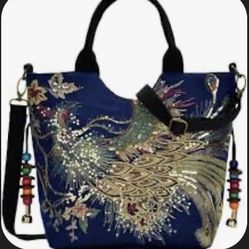 VINTAGE HAND EMBROIDERED PEACOCK HANDBAG