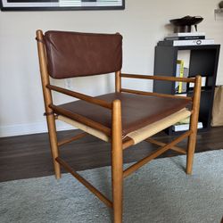 Wood Frame & Leather Accent Chair