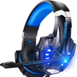 Stereo Gaming Headset for PS4 PC Xbox One PS5 Controller, Noise Cancelling Over Ear Headphones with Mic, LED Light, 7.1 Surround Sound, Soft Memory Ea