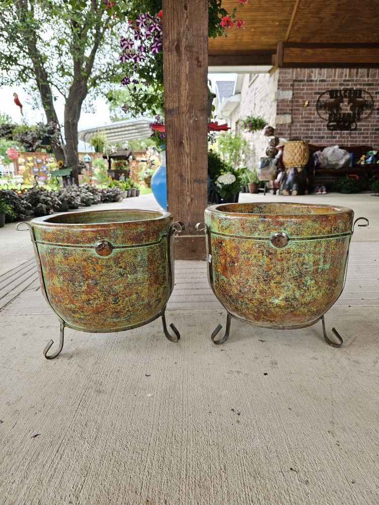 Rustic Turquoise Clay Pots, Planters, Plants. Pottery $65 cada una