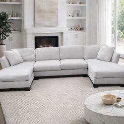 Jonathan Louis Gray U-Shaped Sectional Sofa w/ Double Chaise – Large Couch