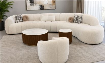 Beige Curved  Sectional Livingroom