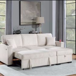 $369.     2-PCConvertible Sectional  Sleeper Sofa W/ Cupholder Sofa Storage & USB Ports  89”x 59”X36”H
