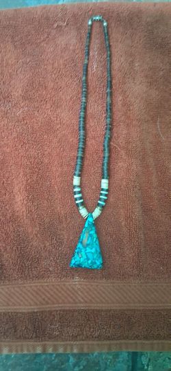 Turquoise Mosaic Pendant Beaded Necklace