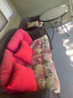 Outdoor seating and glass table