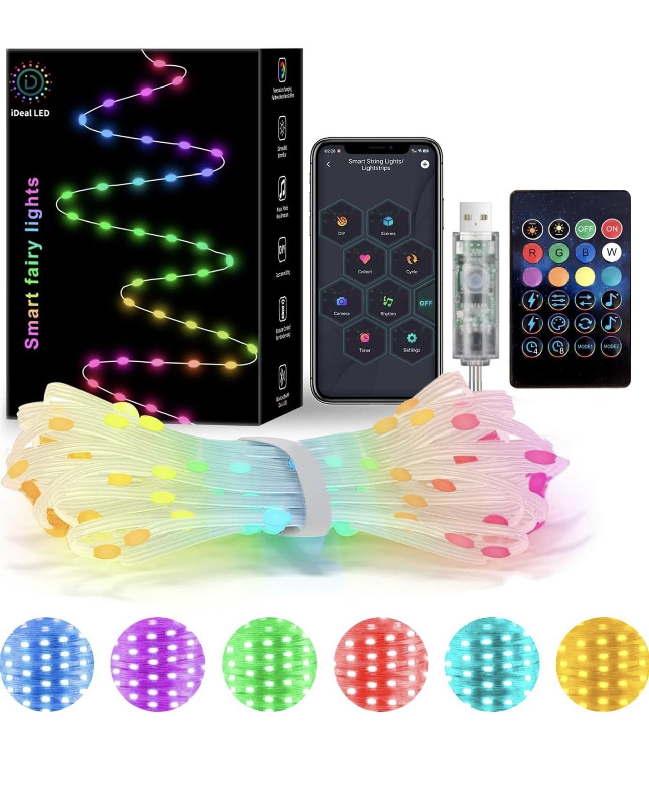 MIMIRGB Christmas Smart Fairy String Lights, 33 Ft USB Fairy Lights Color Changing DIY App & Remote Control, Music Sync, Bluetooth Twinkle Lights for