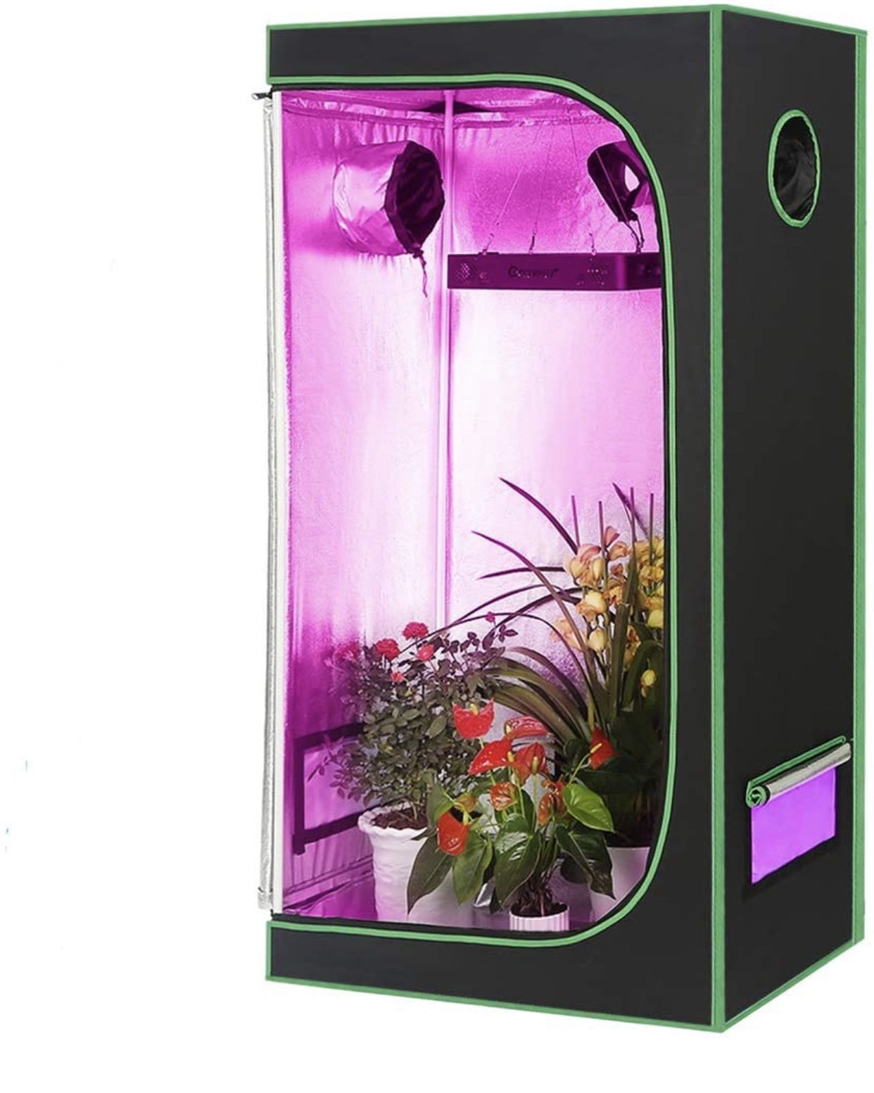 Grow Tent Reflective Garden Growing Room with Observation Window and Removable Floor Tray for Indoor Gardening Plant Growing (Green-24''x24''x48'')