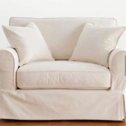 $600 · Oversized white Chair and a Half with Ottoman 