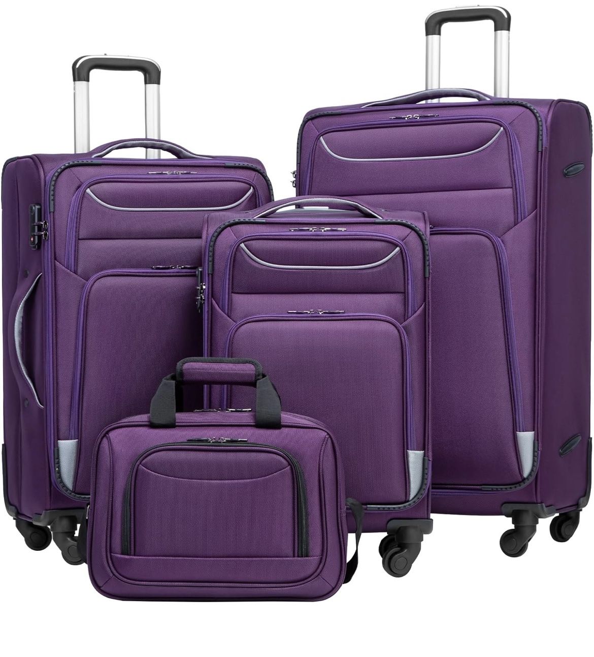 New- Luggage 4 Piece Set Suitcase Spinner TSA Lock Softshell lightweight (purple+sliver)