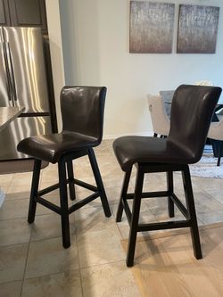 Brown Leather Swivel  Bar Stools