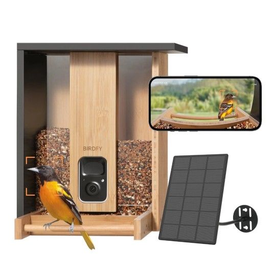 BIRDFY/GEENI AI Bird Feeder with Camera, Bamboo Wood Solar-Powered Bird Feeder Camera