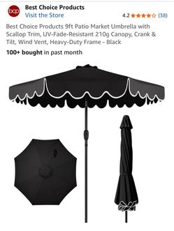 9ft Patio Market Umbrella with Scallop Trim