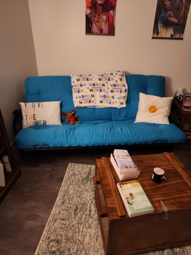 Teal Futon Mattress & Black Metal Futon Frame