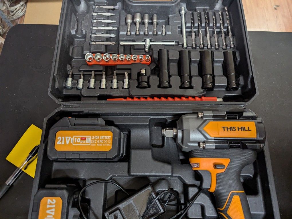 This Hill 45PCS Cordless Impact Wrench,600Nm(443Ft-lbs),1/2 Inch Brushless lmpact Driver Set,w/Two 4.0Ah Battery,17 Sockets,High Torque Power Impact G