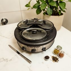 Triple Round Oval 1.5 Quart Stainless Steel Cooker Buffet