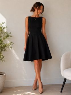 Grace Karin Black Fit & Flare High-Low Dress – Size L (Fits More Like M)