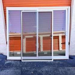 Pella 150 Series 96-in x 80-in x 4-9/16-in Jamb White Vinyl Universal Sliding Patio Door with Low-E argon Glass  Right Hand