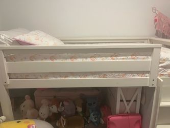 White Wood Kids Loft Bed Frame