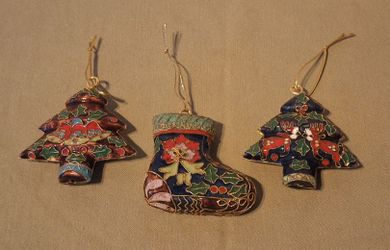Cloisonne Ornaments-Lot Of 3-Highly Detailed, Nicely Weighted 