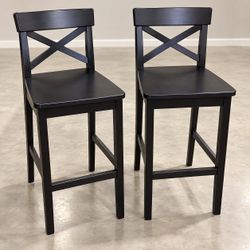 Set of 2 Black Bar-Height Chairs  PLEASE READ DESCRIPTION