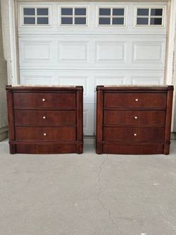 Two Large Hard Wood Night Stands with travertine top