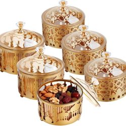Zcargel 6 Pcs Ramadan Candy Dish with Lid Eid Mubarak Trays Plate, Decorations, Food Storage Container for Serving Cookie, Candy, Pastry, Dessert for 