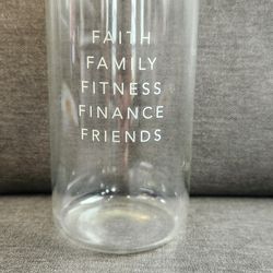 faith, famliy, fittness, finance, friend 16 oz glass, lightly used