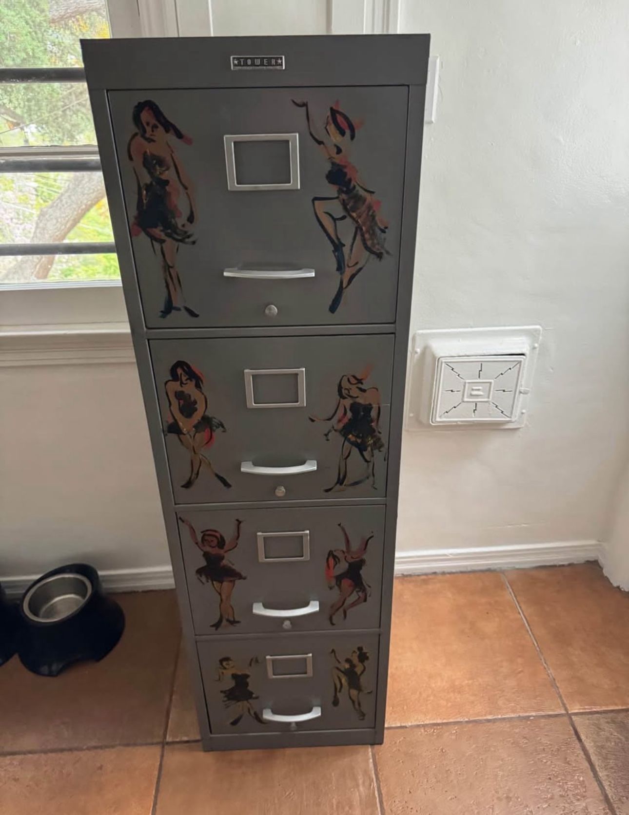 Hand Painted 1960s Signed Cabinet