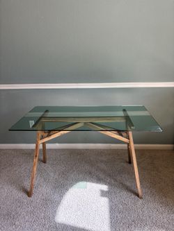 Mid-Century Tempered Glass Desk