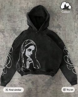 Men's Dark Religious Hoodie, Long Sleeve, Graphic Geometric Pattern, Cotton Washed, Fitt