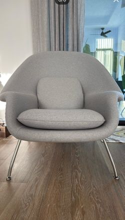 Womb chair in smoke grey wool blend