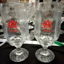 Pair Of Vintage Adolph Coors Hammered Stemmed Beer Glasses