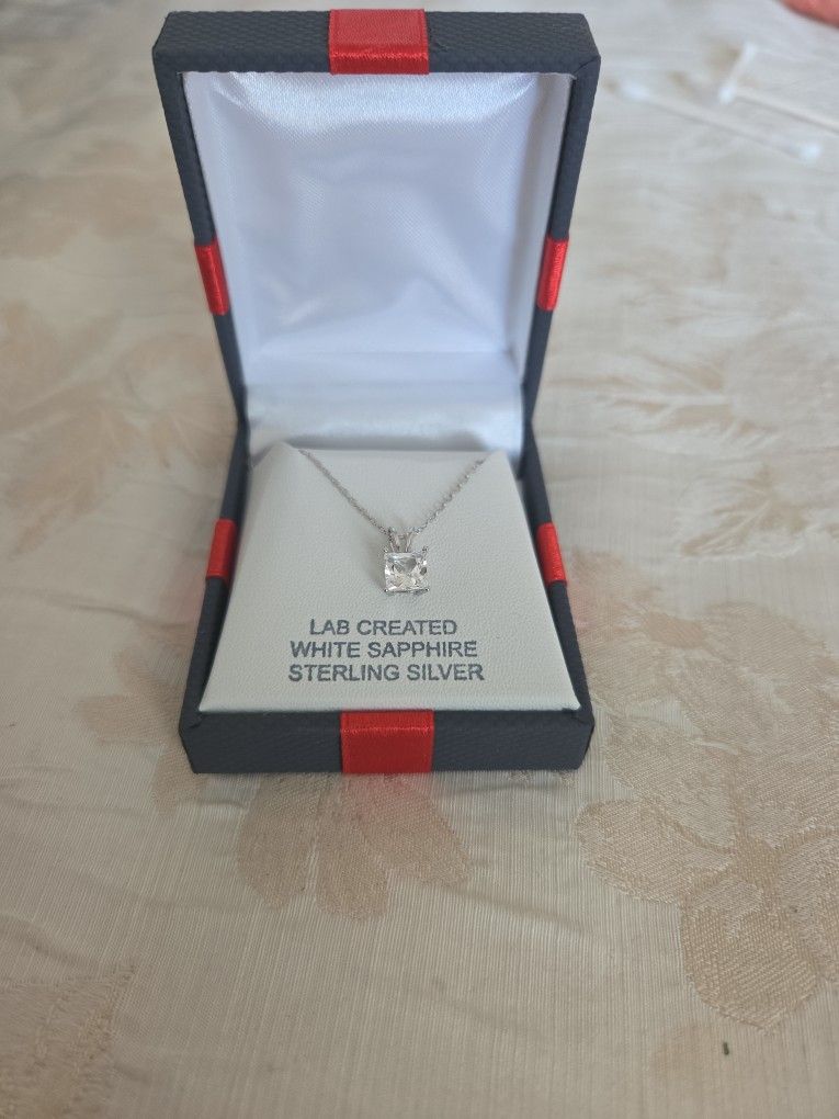 Lab Created White Sapphire Sterling Silver Necklace