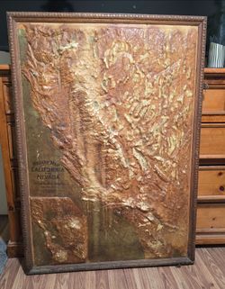 Antique 3D Terrain Map of California and Nevada.