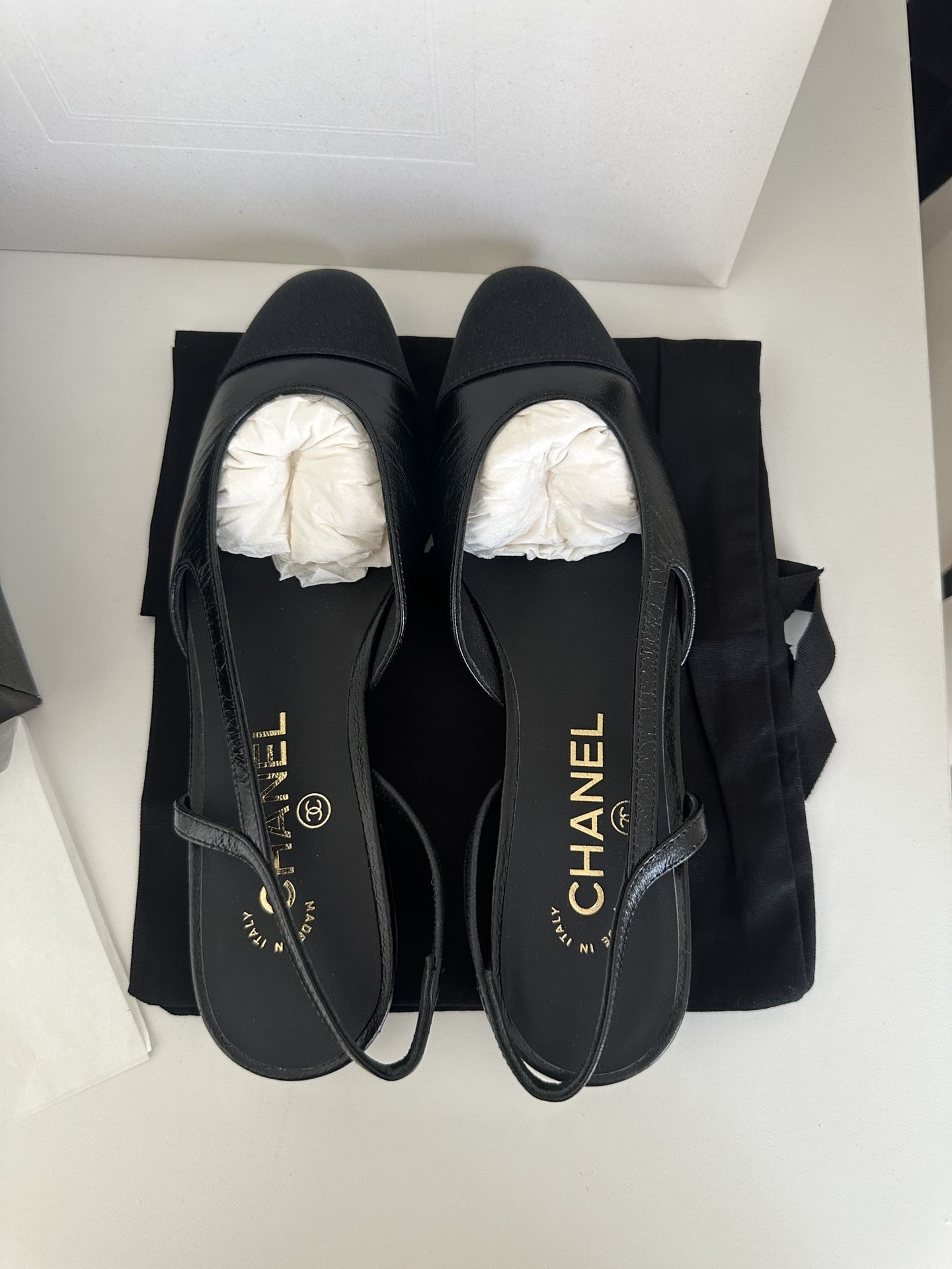 Chanel Slingback Patent calfskin leather flats 36.5