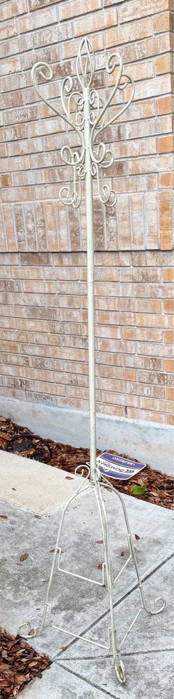 Vintage French Provincial Cream Wrought Iron Coat Rack / Hall Tree