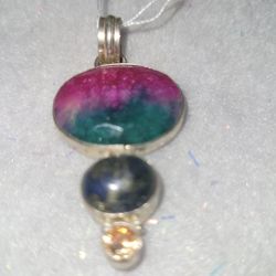 925 Artisan Watermelon Tourmaline  Labradorite Citrine Pendant