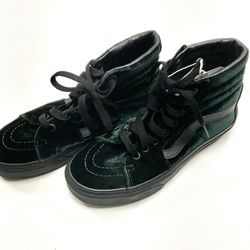 Vans Sk8-Hi high-top sneakers in a green velvet and black