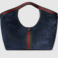 Gucci Giglio Large Tote In Blue Suede 