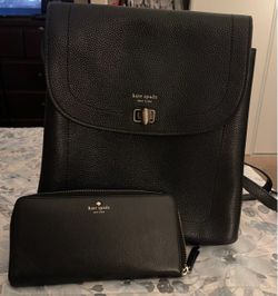 Kate Spade Black Leather Backpack and Wallet Set