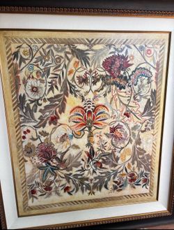 Huge Framed Wall Art 45x51 - Jacobean Tapestry Style / Gold Frame