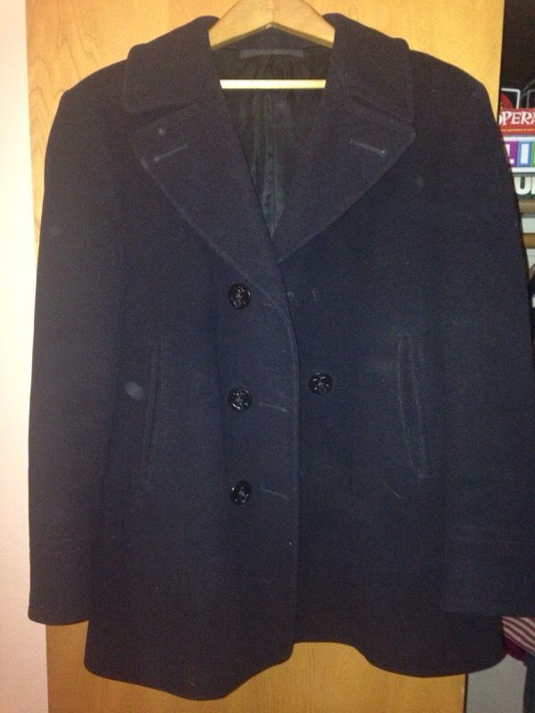 170 Topman Navy Wool Blend Slim Pea Coat