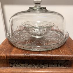 Vintage Anchor Hocking Duets Covered Cake Stand With Dome Lid