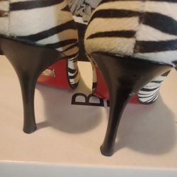 Zebra Skin 4" High Heel Red Bottoms Size 7