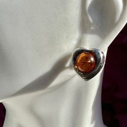 Baltic amber  sterling silver  vintage  heart post earrings