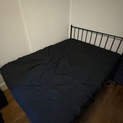 Full Sized Mattress & Black Metal Frame 