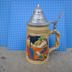  Vintage German Beer Stein - Tankard Mug - Pewter Lid