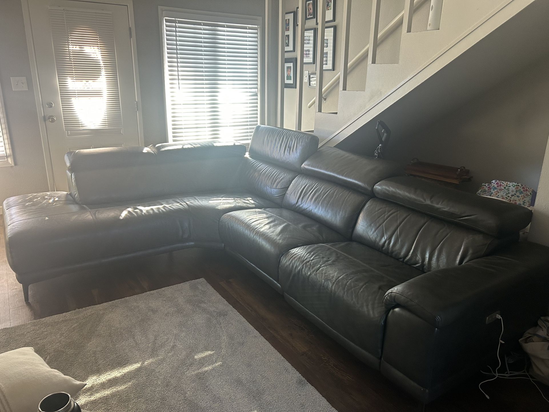 Sectional With Left Chaise And Right Recliner (recliner Has Wear And Tear On Material)