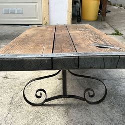 Authentic Liberty Ship Hatch Cover Coffee Table - * ORIGINAL WWII MARITIME SALVAGE * w/ Wrought Iron Legs 59” L x 27” W x 16” H