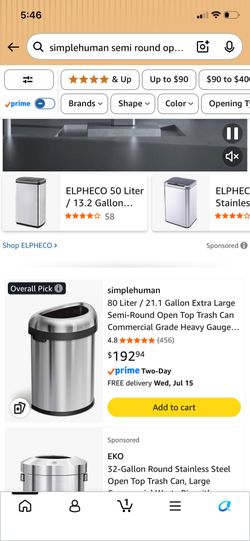 Simplehuman half circle trash can for garage or outside patio
